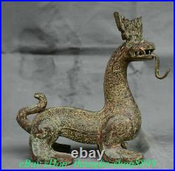 8 Old China Bronze Ware Gilt Dynasty Palace Unicorn Dragon Beast Statue Zun