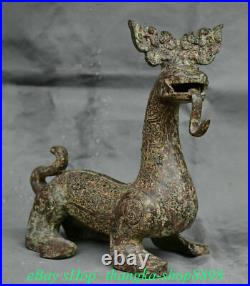 8 Old China Bronze Ware Gilt Dynasty Palace Unicorn Dragon Beast Statue Zun