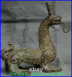 8 Old China Bronze Ware Gilt Dynasty Palace Unicorn Dragon Beast Statue Zun