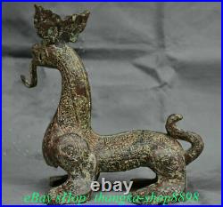 8 Old China Bronze Ware Gilt Dynasty Palace Unicorn Dragon Beast Statue Zun