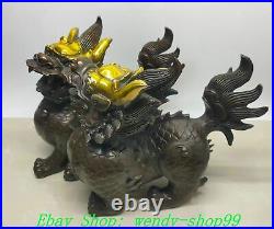 8 Old Chinese Bronze Gilt Feng Shui Dragon Pixiu Brave troops Statue Pair