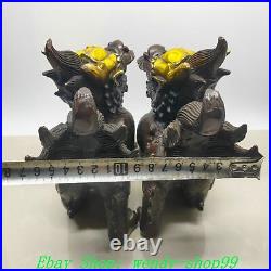 8 Old Chinese Bronze Gilt Feng Shui Dragon Pixiu Brave troops Statue Pair