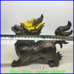 8 Old Chinese Bronze Gilt Feng Shui Dragon Pixiu Brave troops Statue Pair