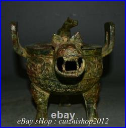 8 Old Chinese Bronze Ware Dynasty Palace Dragon Beast incense burner Censer