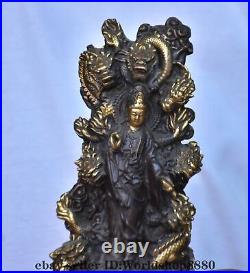 8 Old Chinese Copper Gilt Fengshui 9 Dragon Kwan-yin Guan yin Statue