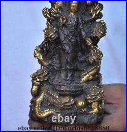 8 Old Chinese Copper Gilt Fengshui 9 Dragon Kwan-yin Guan yin Statue