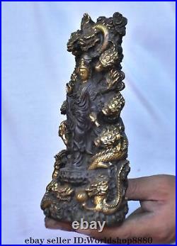 8 Old Chinese Copper Gilt Fengshui 9 Dragon Kwan-yin Guan yin Statue