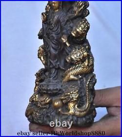 8 Old Chinese Copper Gilt Fengshui 9 Dragon Kwan-yin Guan yin Statue