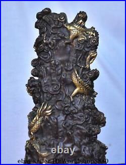 8 Old Chinese Copper Gilt Fengshui 9 Dragon Kwan-yin Guan yin Statue