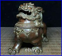 8 Old Chinese Dynasty Bronze Feng Shui Dragon Lion Incense Burner Censer