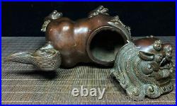 8 Old Chinese Dynasty Bronze Feng Shui Dragon Lion Incense Burner Censer