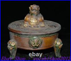 8 Old Chinese Dynasty Tang Sancai Porcelain Dragon Lion Incense Burner Censer