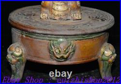 8 Old Chinese Dynasty Tang Sancai Porcelain Dragon Lion Incense Burner Censer