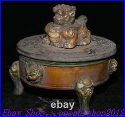 8 Old Chinese Dynasty Tang Sancai Porcelain Dragon Lion Incense Burner Censer