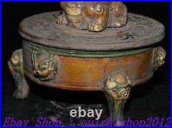 8 Old Chinese Dynasty Tang Sancai Porcelain Dragon Lion Incense Burner Censer