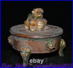 8 Old Chinese Dynasty Tang Sancai Porcelain Dragon Lion Incense Burner Censer