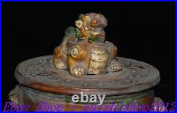 8 Old Chinese Dynasty Tang Sancai Porcelain Dragon Lion Incense Burner Censer