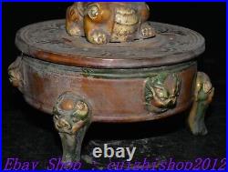 8 Old Chinese Dynasty Tang Sancai Porcelain Dragon Lion Incense Burner Censer