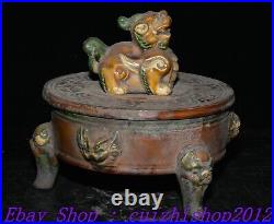8 Old Chinese Dynasty Tang Sancai Porcelain Dragon Lion Incense Burner Censer