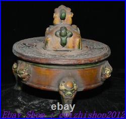 8 Old Chinese Dynasty Tang Sancai Porcelain Dragon Lion Incense Burner Censer