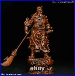 8 Old Chinese Folk Boxwood Wood Carved Dragon Warrior Guan Gong Yu God Statue