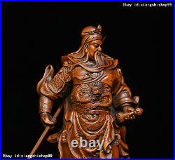 8 Old Chinese Folk Boxwood Wood Carved Dragon Warrior Guan Gong Yu God Statue