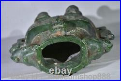 8 Old Chinese Green Jade Carving Dynasty Palace Dragon Beast 2 Ear Tank Jar