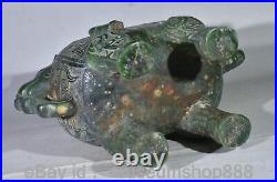 8 Old Chinese Green Jade Carving Dynasty Palace Dragon Beast 2 Ear Tank Jar