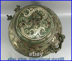 8 Old Chinese Silver Bronze Ware Xi Zhou Dynasty portable Dragon Tank Crock