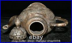 8 Old Chinese Silver Dynasty Palace Dragon Handle Flower Wine Pot Flagon
