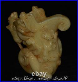 8 Old Chinese White Jade Dynasty Palace Pixiu Dragon Beast Drinking Cup Cann