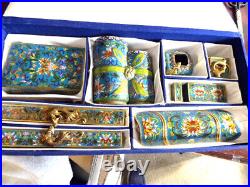 8 Pc. Chinese Cloisonne Desk Set. Brass desk set with fancy colorful DRAGONS