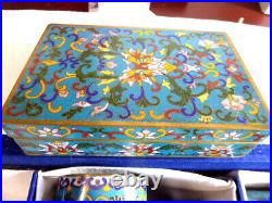 8 Pc. Chinese Cloisonne Desk Set. Brass desk set with fancy colorful DRAGONS