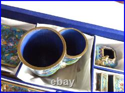 8 Pc. Chinese Cloisonne Desk Set. Brass desk set with fancy colorful DRAGONS