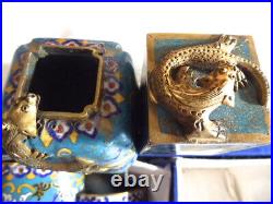 8 Pc. Chinese Cloisonne Desk Set. Brass desk set with fancy colorful DRAGONS