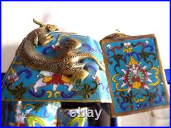 8 Pc. Chinese Cloisonne Desk Set. Brass desk set with fancy colorful DRAGONS