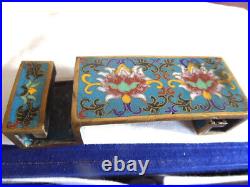 8 Pc. Chinese Cloisonne Desk Set. Brass desk set with fancy colorful DRAGONS