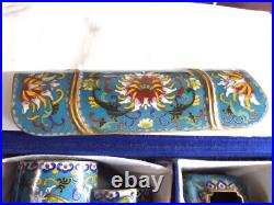 8 Pc. Chinese Cloisonne Desk Set. Brass desk set with fancy colorful DRAGONS