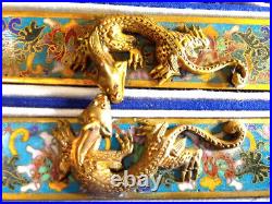 8 Pc. Chinese Cloisonne Desk Set. Brass desk set with fancy colorful DRAGONS