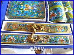 8 Pc. Chinese Cloisonne Desk Set. Brass desk set with fancy colorful DRAGONS