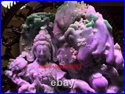 80 Inch Rare 100% Purple Natural Emerald Jadeite Jade Dragon Tongzi Boy Kwan-Yin