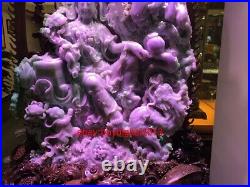 80 Inch Rare 100% Purple Natural Emerald Jadeite Jade Dragon Tongzi Boy Kwan-Yin