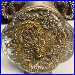 85/8. ANTIQUE Chinese Tibetan Silver Hand-Carved Dragon VASE WINE JAR