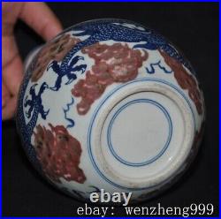 8old Chinese Blue&white Underglaze red porcelain dragon Bottle Pot Vase Jar