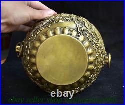 9.2 Chinese Pure Brass Fengshui Round Dragon Jar Pot Crock Statue