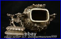 9.2 Marked Antique Chinese Copper Silver Dynasty Dragon Phoenix kylin Censer
