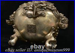 9.2 Marked Antique Chinese Copper Silver Dynasty Dragon Phoenix kylin Censer