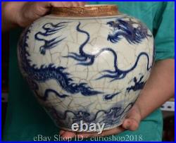 9.2 Marked Chinese Blue White Famille rose Porcelain Dragon Jar Pot Crock
