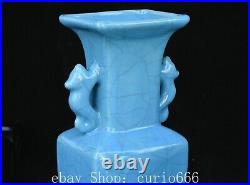 9.4'' Old Chinese Ru Kiln Porcelain Double Dragon Loong Head Animal Bottle Vase