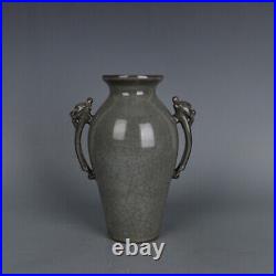 9.6 Good Chinese Song Porcelain Guan Kiln Animal Two Dragon Ear Plum Vase